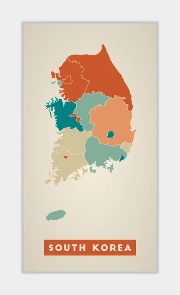 Плакат Южной Кореи Карта Страны Красочными Регионами Форма Южной Кореи Лицензионные Стоковые Иллюстрации