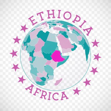 Etiyopya yuvarlak logo Rozeti ve Etiyopya haritası dünya bağlamında Ülke etiketi