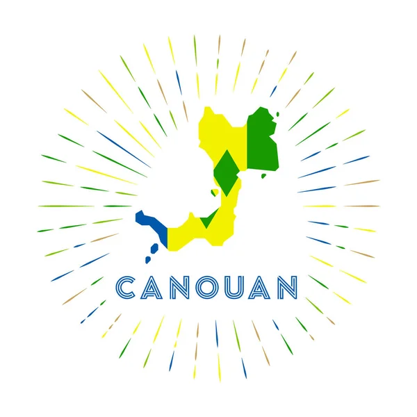 Canouan Sunburst Badge Het Eilandteken Met Kaart Van Canouan Met — Stockvector