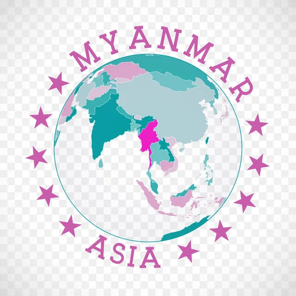 Myanmar Rundes Logo Länderabzeichen Mit Karte Von Myanmar Weltweiten Kontext — Stockvektor