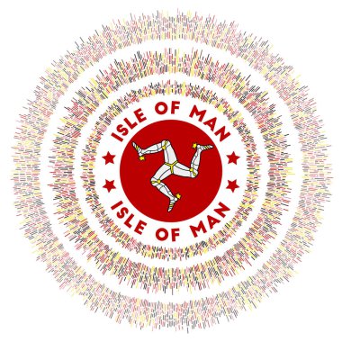 Man Adası sembolü. Renkli vatan bayrağı. Man Adası bayrağıyla parlayan güneş patlaması. Etkileyici vektör illüstrasyonu.