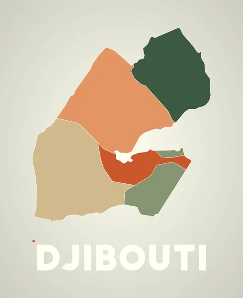 Cartaz Djibuti Estilo Retro Mapa País Com Regiões Paleta Cores — Vetor de Stock