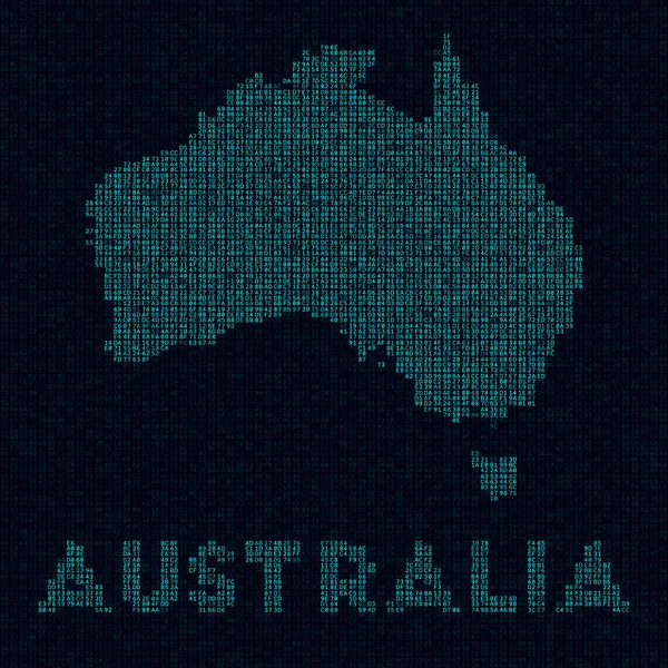 オーストラリアの技術地図 デジタルスタイルの国のシンボル オーストラリアのサイバーマップには国名があります 現代のベクトルイラスト — ストックベクタ
