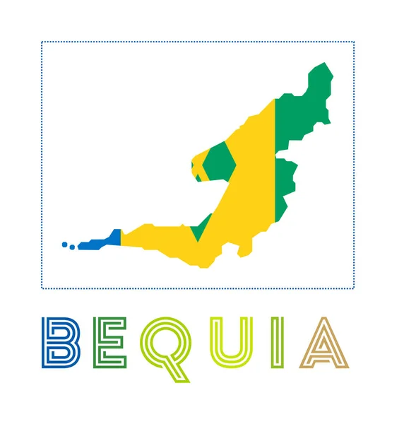 Bequia Logo Kaart Van Bequia Met Eilandnaam Vlag Authentieke Vectorillustratie — Stockvector