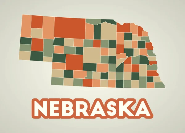 Небраска Плакат Стиле Ретро Карта Штата Сша Регионами Осенней Цветовой Стоковый вектор