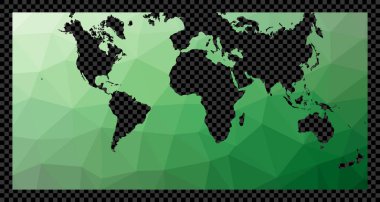 Şeffaf dijital dünya haritası. Guyou projeksiyonu. Şeffaf arkaplanda dünyanın çokgen haritası. Stencil şekilli geometrik küre. Canlı vektör illüstrasyonu.
