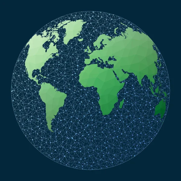 全球互联网商业概念 吉尔伯特投射 具有网络背景的绿色低密度多路世界地图 为信息图形或演示吸引连通的全球 矢量说明 — 图库矢量图片