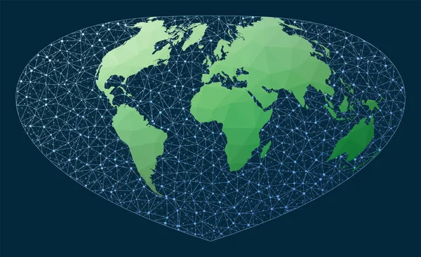 Nätverkskarta Över Världen Bottomley Projektion Grön Låg Poly Världskarta Med — Stock vektor
