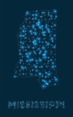 Mississippi network map. Abstract geometric map of the us state. Internet connections and telecommunication design. Vibrant vector illustration.