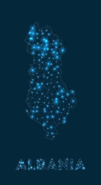 Albania network map. Abstract geometric map of the country. Internet connections and telecommunication design. Captivating vector illustration.
