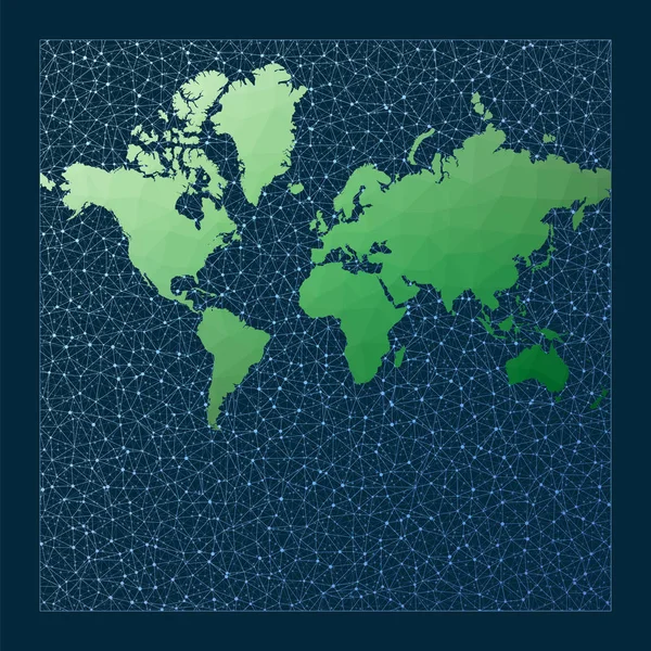 Illustration Global Network Mercator Projection Green Low Poly World Map — 图库矢量图片