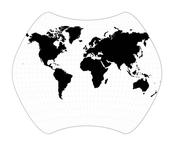 Minimal World Map Larrivee Projection Plan World Geographical Map Graticlue — Vetor de Stock