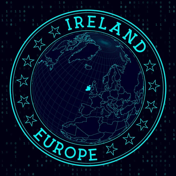 Ireland Sign Futuristic Satelite View World Centered Ireland Country Badge — Vector de stock