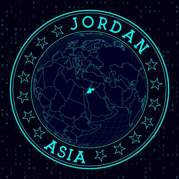 Jordan Sign Futuristic Satelite View World Centered Jordan Country Badge — Stock vektor