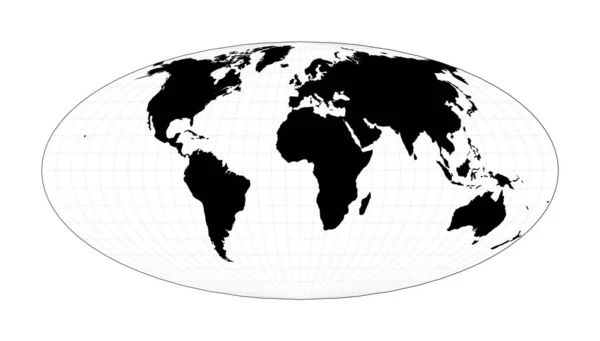 Eps10 Vector World Map Equal Area Pseudocylindrical Mollweide Projection Plan — Vettoriale Stock