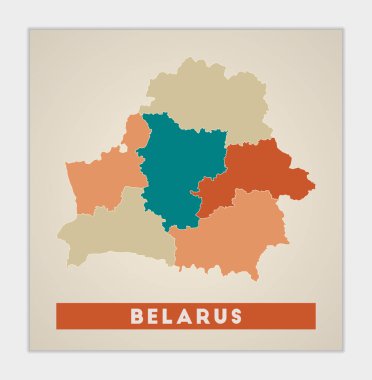 Belarus poster. Map of the country with colorful regions. Shape of Belarus with country name. Astonishing vector illustration.