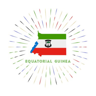Equatorial Guinea sunburst badge. The country sign with map of Equatorial Guinea with Equatorial Guinean flag. Colorful rays around the logo. Vector illustration.