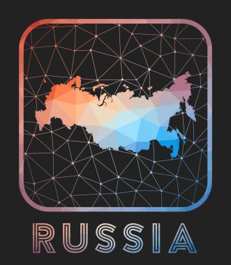 Russia map design. Vector low poly map of the country. Russia icon in geometric style. The country shape with polygnal gradient and mesh on dark background.