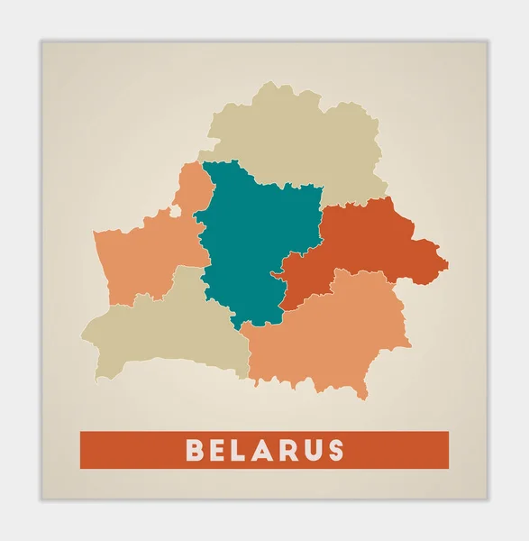 Affiche Biélorussie Carte Pays Avec Des Régions Colorées Forme Bélarus — Image vectorielle