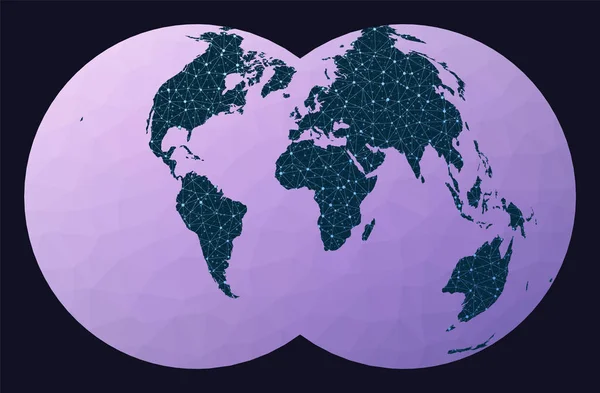 Mappa del mondo grafico Nicolosi proiezione globulare Mappa della rete mondiale Globo cablato in Nicolosi proiezione — Vettoriale Stock