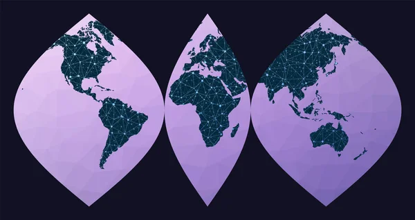 Internet e conexões globais mapa Projeção sinusoidal interrompida Mapa da rede mundial com fio — Vetor de Stock