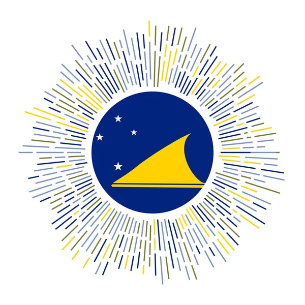 Panneau Tokelau Drapeau de pays aux rayons colorés Rayonnement de soleil avec drapeau Tokelau Vector — Image vectorielle