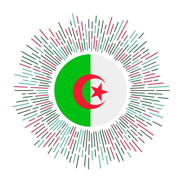 Algeria sign Country flag with colorful rays Radiant sunburst with Algeria flag Vector — Stock vektor
