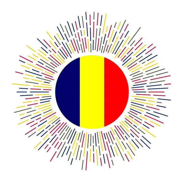 Sinal do Chade Bandeira do país com raios coloridos Radiante sunburst com bandeira do Chade Ilustração vetorial —  Vetores de Stock