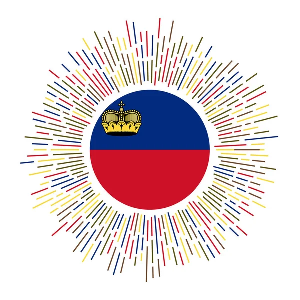 Letrero de Liechtenstein Bandera del país con rayos de colores Radiant sunburst with Liechtenstein flag — Vector de stock