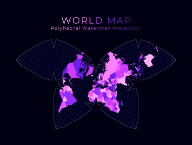 World Map Steve Watermans butterfly projection Digital world illustration Bright pink neon