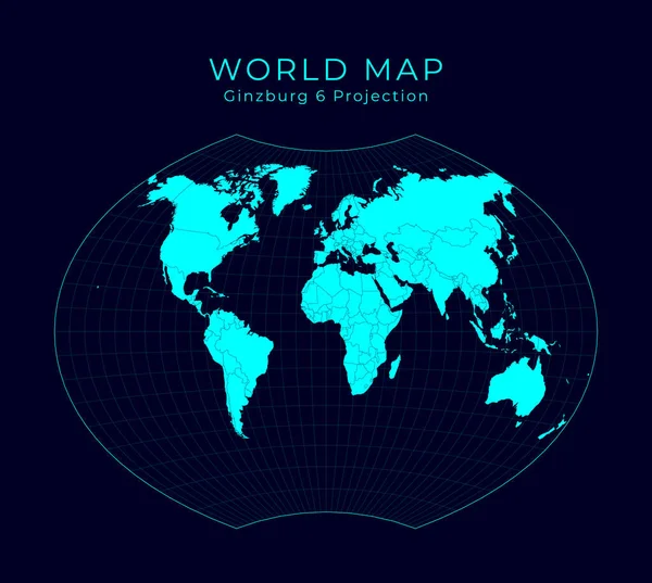 Map of The World Ginzburg VI projection Futuristic Infographic world illustration Bright cyan