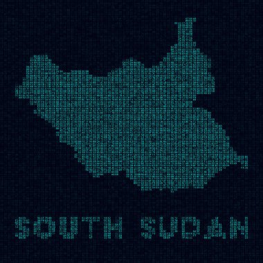 South Sudan tech map. Country symbol in digital style. Cyber map of South Sudan with country name. Superb vector illustration.