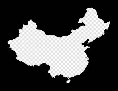 Stencil map of China. Simple and minimal transparent map of China. Black rectangle with cut shape of the country. Modern vector illustration.