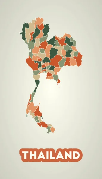 Thailand Poster Retro Style Map Country Regions Autumn Color Palette — Διανυσματικό Αρχείο