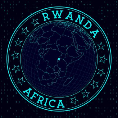 Rwanda round sign Futuristic satelite view of the world centered to Rwanda Country badge with map
