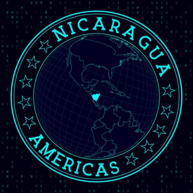 Nicaragua round sign Futuristic satelite view of the world centered to Nicaragua Country badge