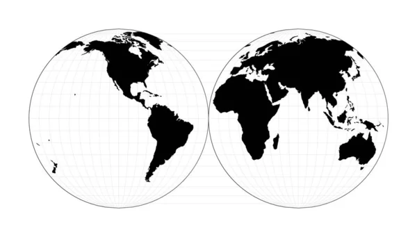 World shape Mollweide projection interrupted into two equalarea hemispheres Plan world — Stockvektor