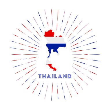 Thailand sunburst badge. The country sign with map of Thailand with Thai flag. Colorful rays around the logo. Vector illustration.