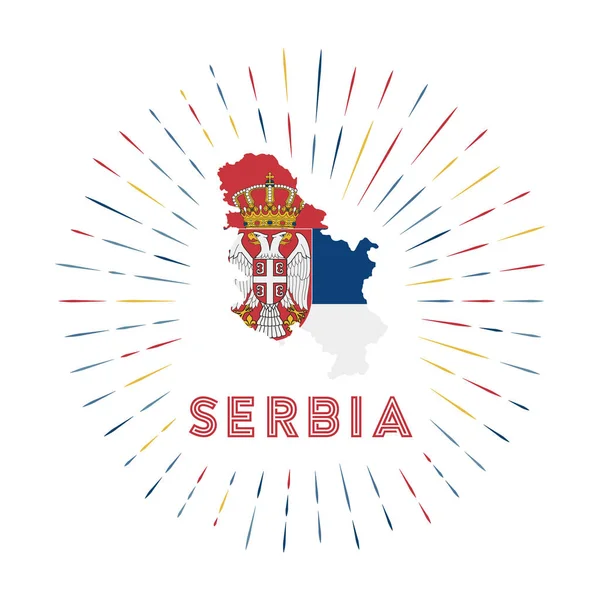 Serbia Sunburst Badge Country Sign Map Serbia Serbian Flag Colorful — Διανυσματικό Αρχείο