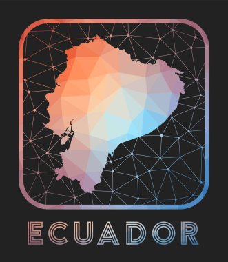 Ecuador map design. Vector low poly map of the country. Ecuador icon in geometric style. The country shape with polygnal gradient and mesh on dark background.