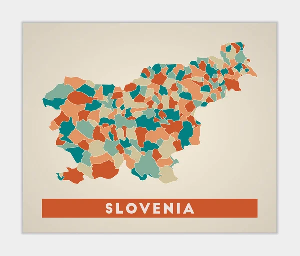 Словенский Плакат Карта Страны Красочными Регионами Форма Словении Названием Страны — стоковый вектор