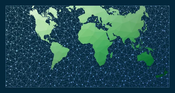 全球互联网商业概念 Guyou投影 具有网络背景的绿色低密度多路世界地图 时尚连接的球面用于信息图形或演示 矢量说明 — 图库矢量图片