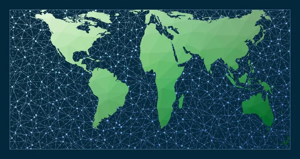 Illustration Global Network Gringorten Projection Green Low Poly World Map — Vector de stock