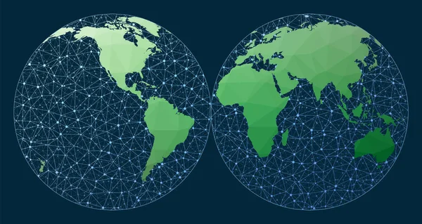 Global Internet Business Concept Interrupted Mollweide Hemispheres Projection Green Low — Stockvector