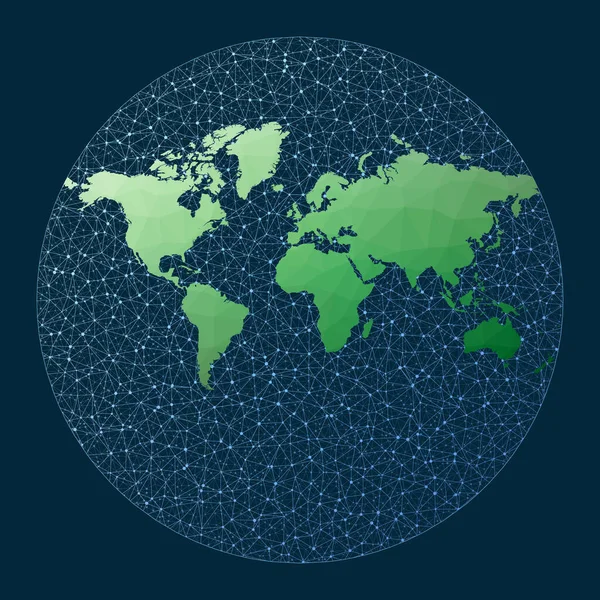 Internet Global Connected Globe 范德林腾3号投影仪具有网络背景的绿色低密度多路世界地图 时尚连接的球面用于信息图形或演示 — 图库矢量图片