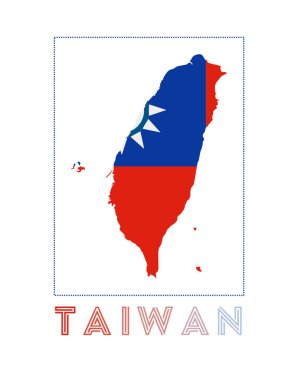 Taiwan Logo. Map of Taiwan with country name and flag. Astonishing vector illustration.