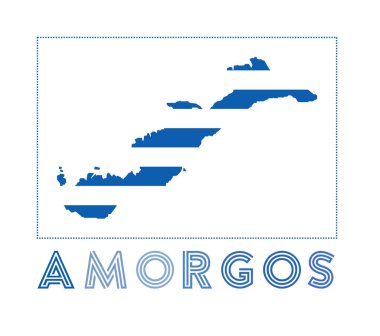 Amorgos Logo. Map of Amorgos with island name and flag. Trendy vector illustration.