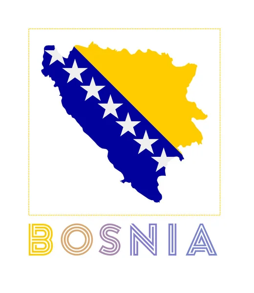 Logo Bosny Mapa Bosny Názvem Země Vlajkou Stylová Vektorová Ilustrace — Stockový vektor