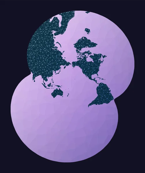 通信ネットワークマップ 太平洋のための修正された立体投影 世界ネットワークマップ 幾何学的低ポリ背景上の変更された立体リー投影の有線地球 — ストックベクタ