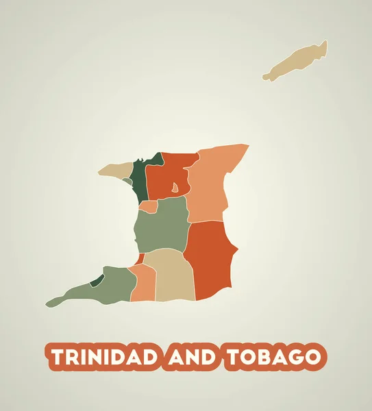 Cartaz Trinidad Tobago Estilo Retro Mapa País Com Regiões Paleta —  Vetores de Stock